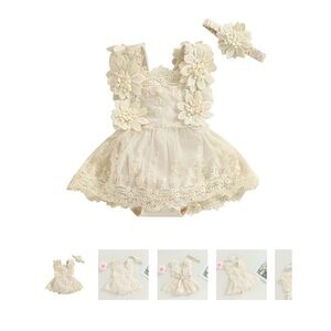 PERSEPHONE Crochet & Lace Romper with Headband newborn dress